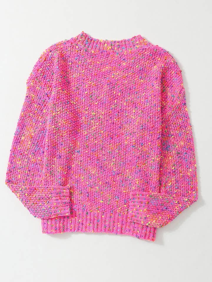 Pink Colorful Spots Knitted V Neck Casual Sweater for wholesale on Faire4