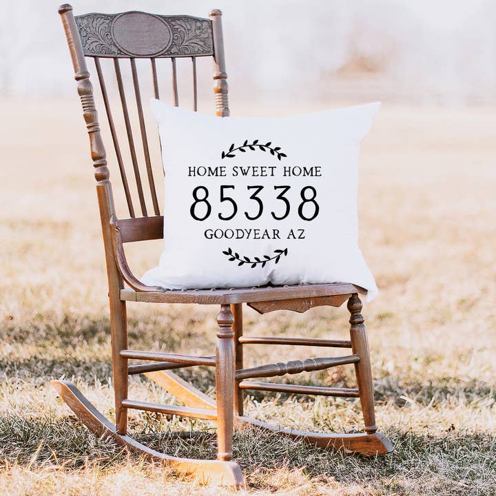 Personalized Home Sweet Home Zip Code & City/State Pillow for wholesale by Love You a Latte Shop