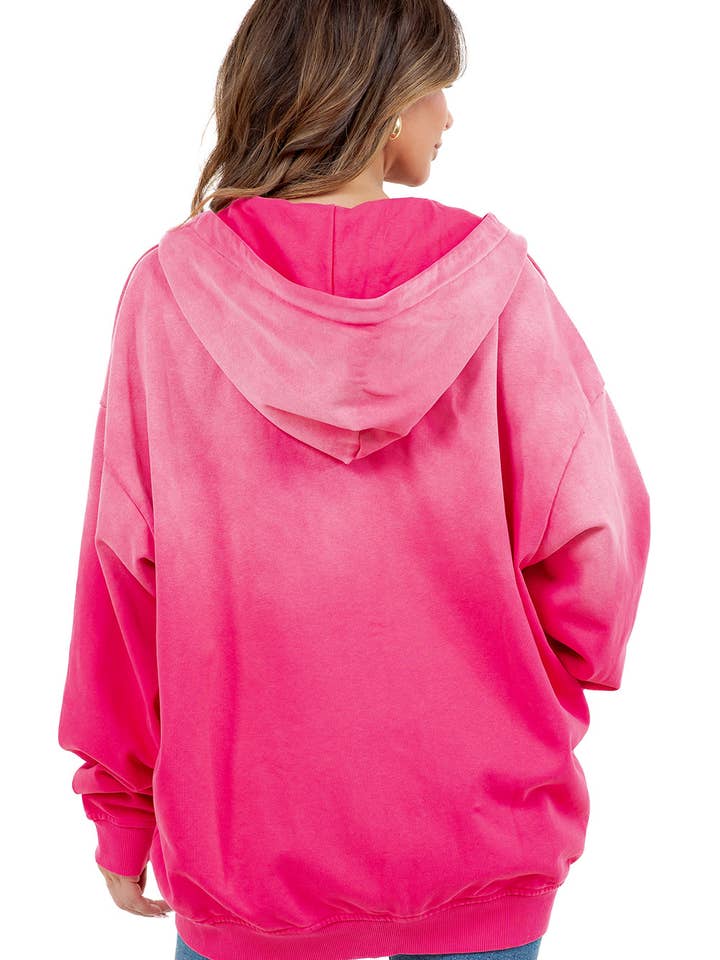 Fuchsia WOMEN FASHION OVERSIZE ZOP FLEECE HOODIE for wholesale on Faire4