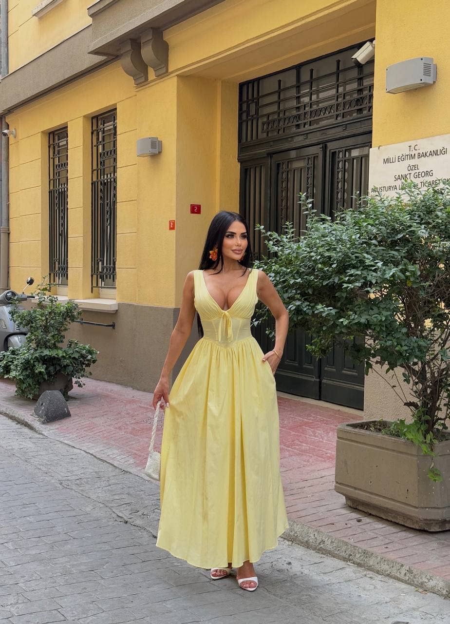 Standpoint Top – Vestido - Mulher por atacado – Vestido Riviera Maxi – Corpete – Laço Frontal – 120148