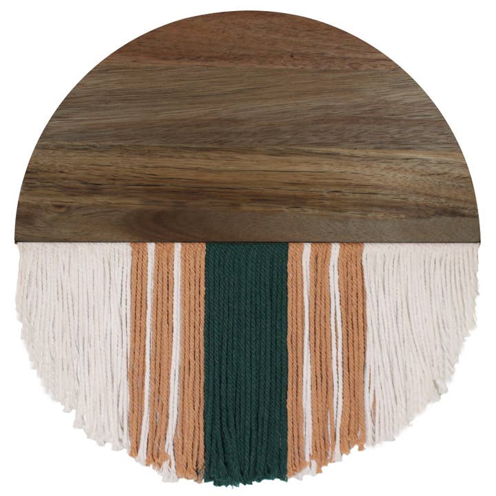 Boho Style Wood and Macrame Wall Décor - 12" Round for wholesale by Villa Posh