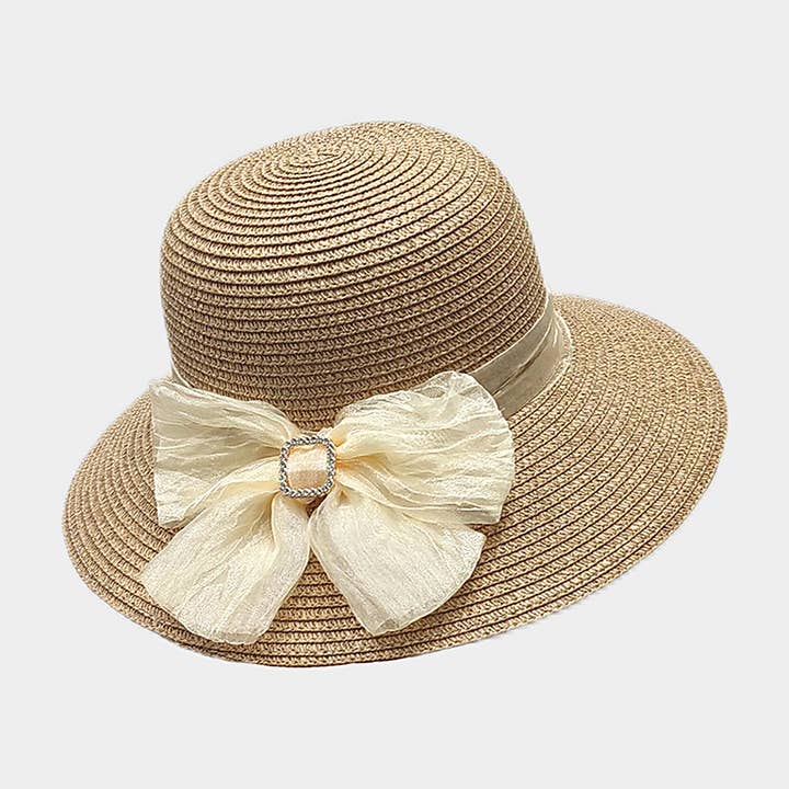 Sensibling Corp. - Wholesale Strohoed - Dames - Strohoed met stoffen strikband-accent1