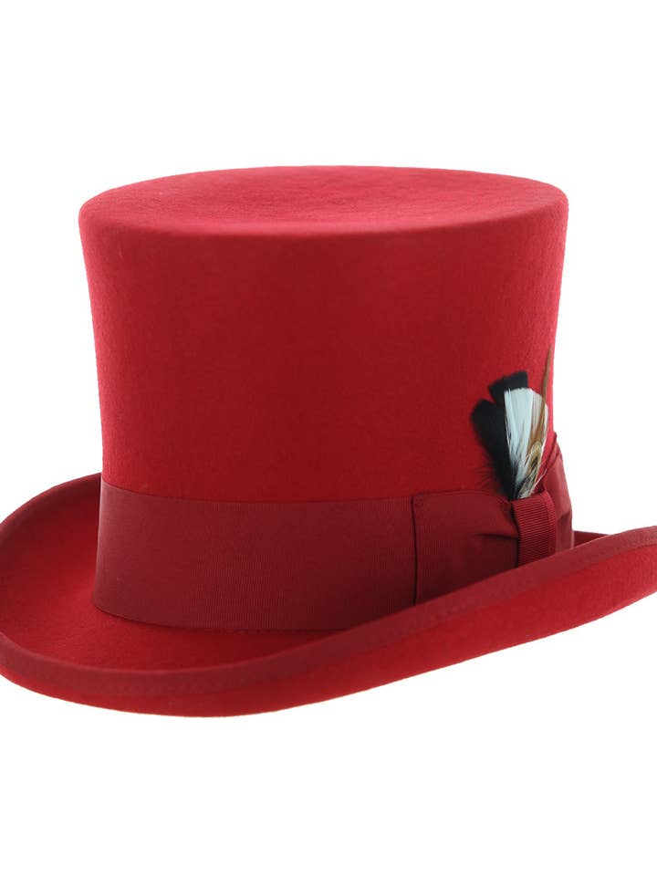 Chapeau haut de forme rouge en laine Premium pour la vente par Ferrecci