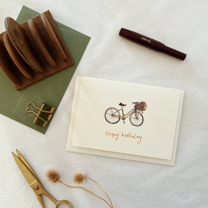 Annie Brougham Paper Goods. - Wholesale Birthday Card - Florist Bicycle Birthday Card