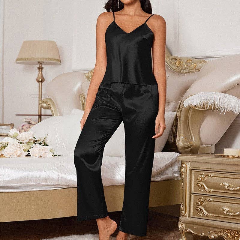 UZ Wholesale Store - Vente Haut et bas de pyjama – femme - Ensemble de pyjama à camisole et pantalon long en satin0