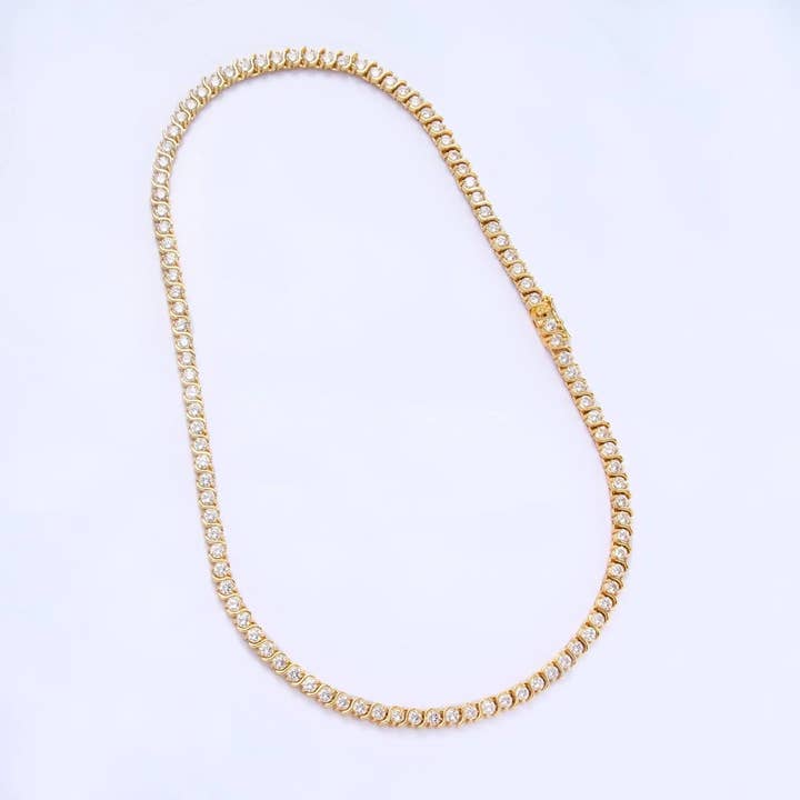 Simply Jewels - Wholesale Link & Chain Necklace - Curved S-Link Tennis Chain 16 Inch Necklace in Gold & Silver1