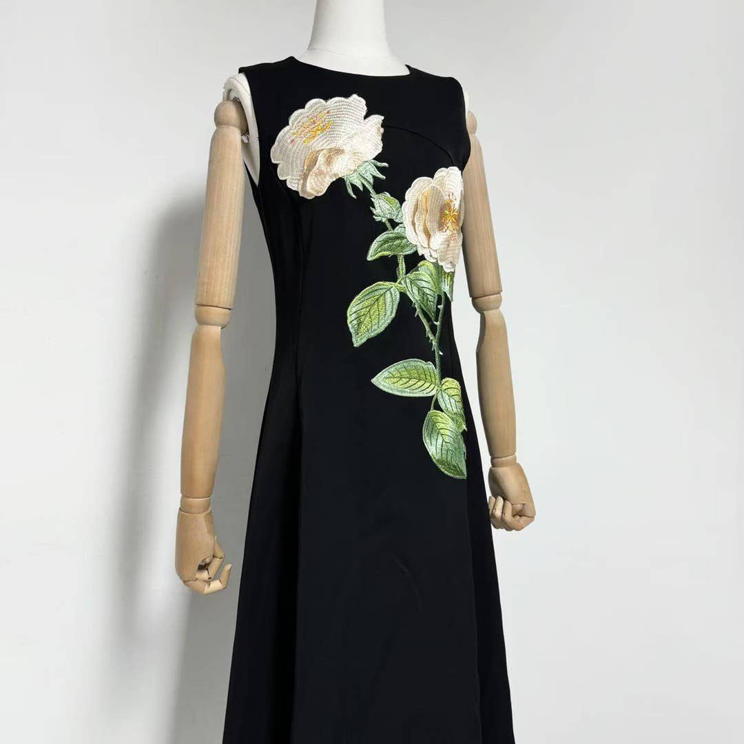 Productseeker - Wholesale Dress - Women's - DR750Y Sleeveless 3D Floral Embroidered Elegant Long Dress4