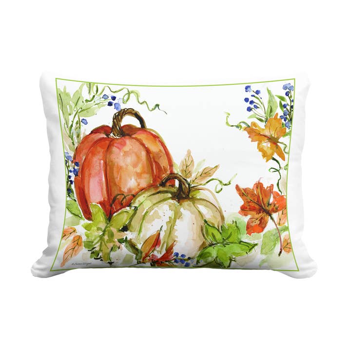 Pillow - Pumpkins w/ Leaves - indoor / outdoor cushion for wholesale by Magnolia Casual