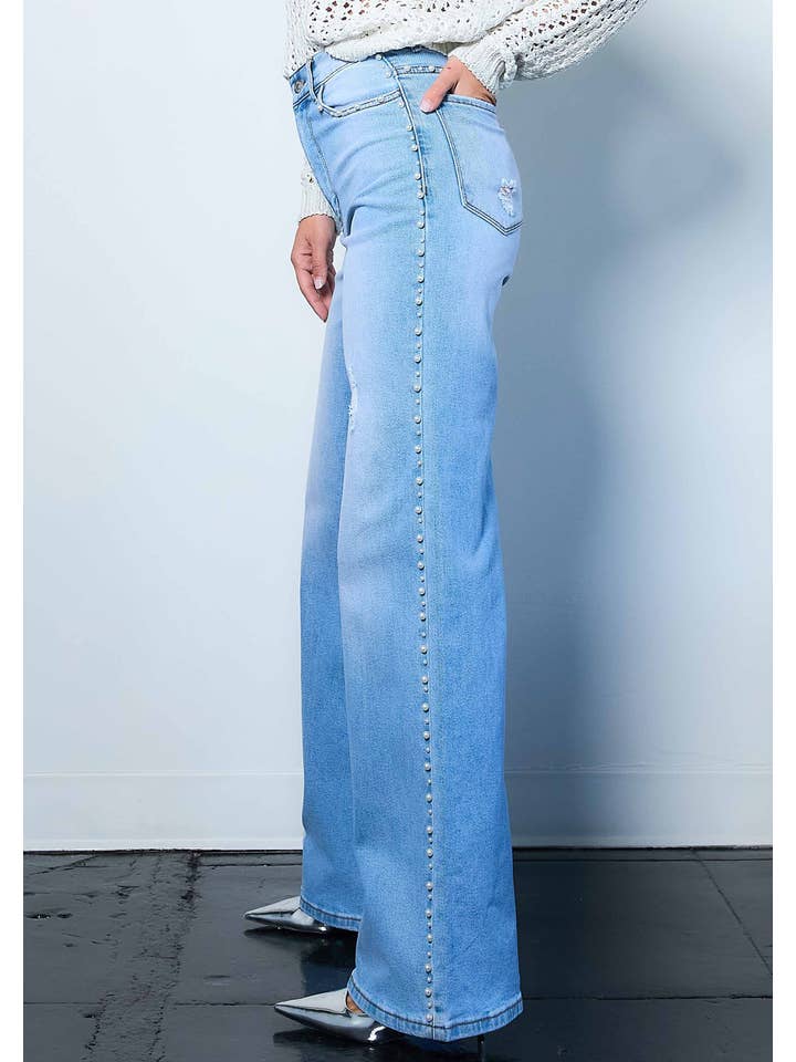Light Stone Pearl High-Rise Wide Leg Jeans for wholesale on Faire1