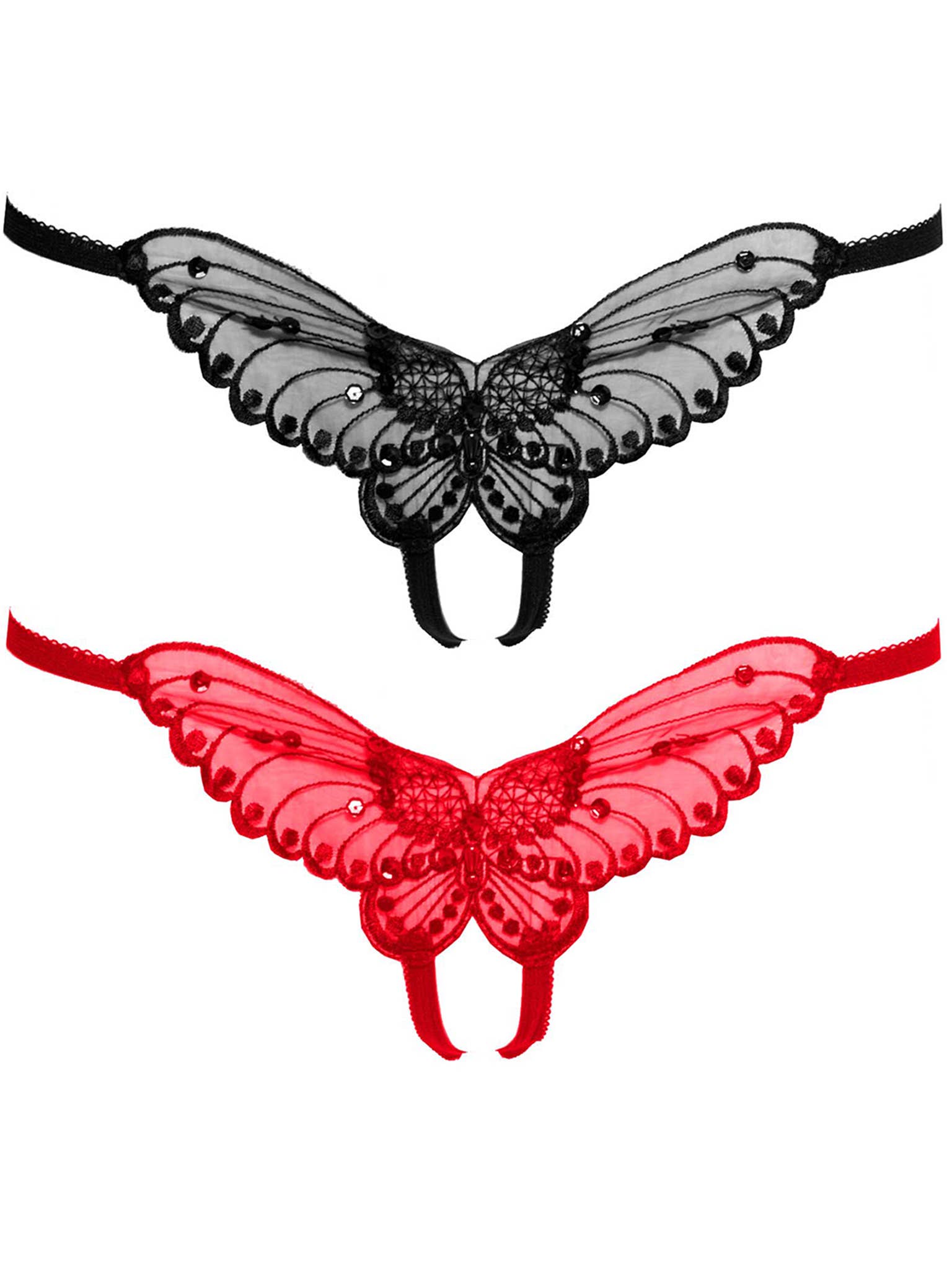 Leg Avenue - Wholesale Underwear - Women's - Butterfly Crotchless Sequin Thong Dozen Assorted Pack1