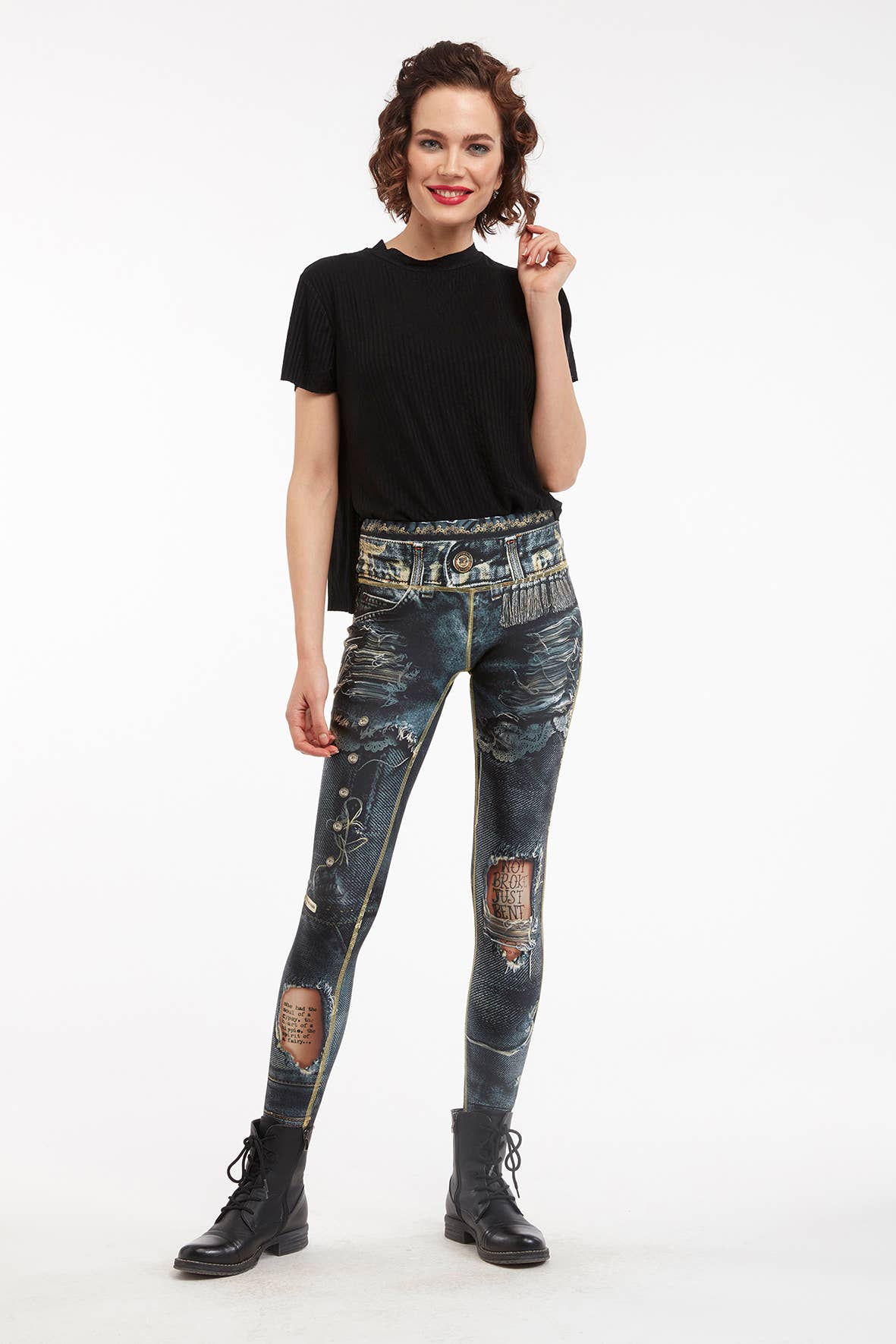 IPNG Design - Vente Legging tendance – femme - Legging à imprimé jean déchiré - Basique23
