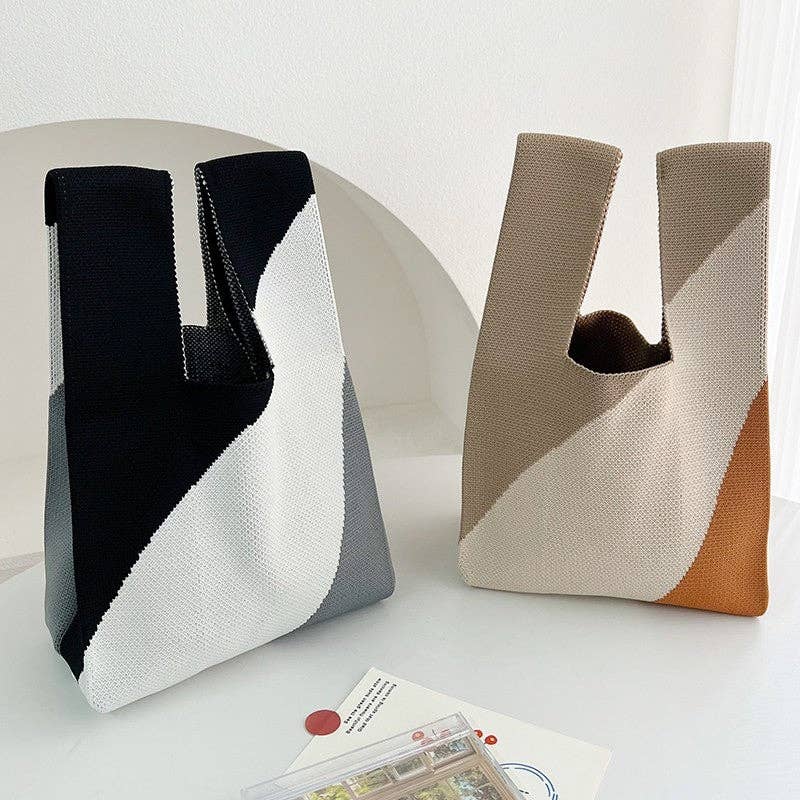 UZ Wholesale Store - Vente Tote bag – femme - Sac tricoté minimaliste polyvalent à blocs de couleurs1