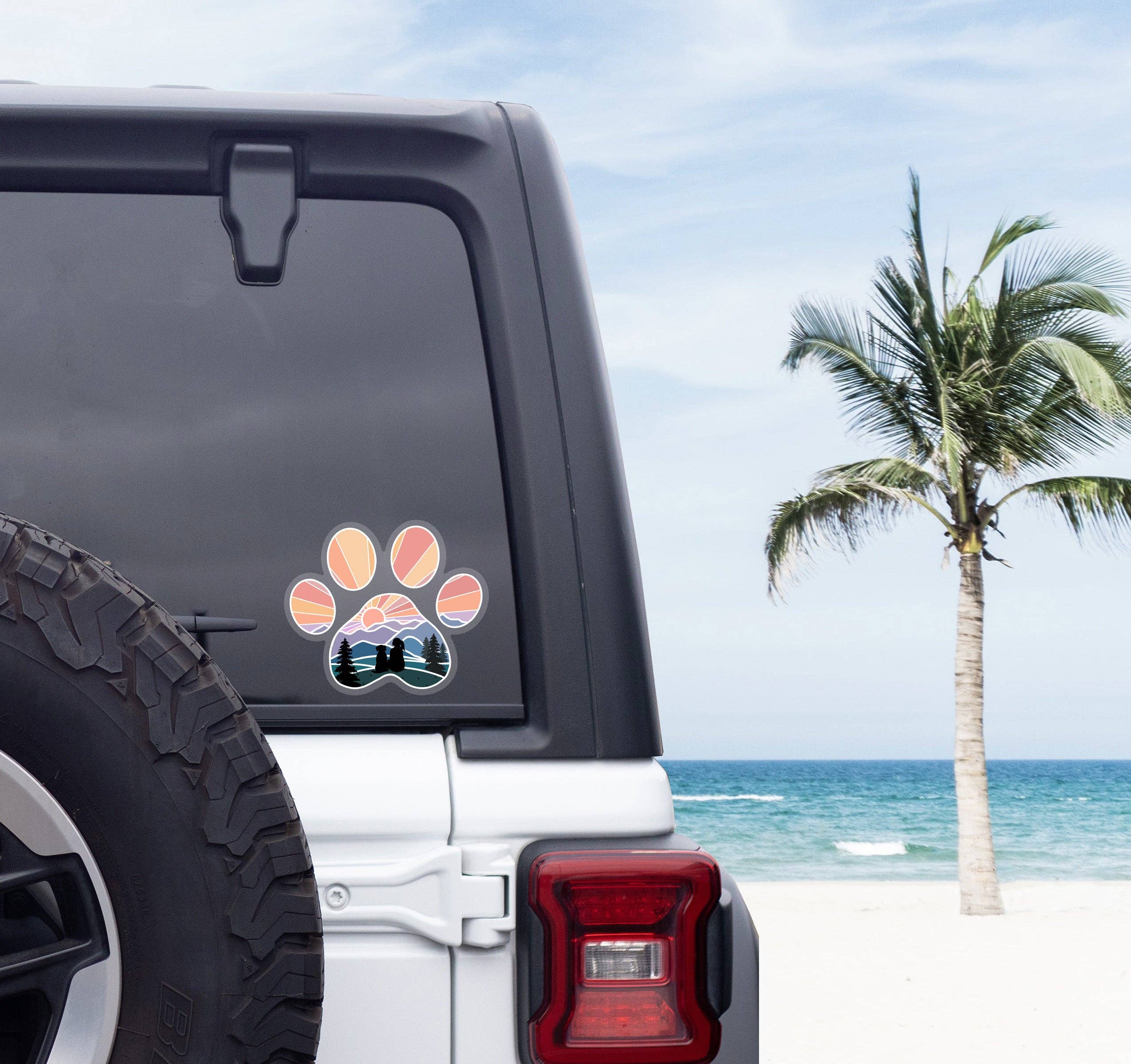 Wild Peonies Studio - Wholesale Sticker - Dog Paw Print Mountain Girl with Dog Clear Vinyl Sticker2