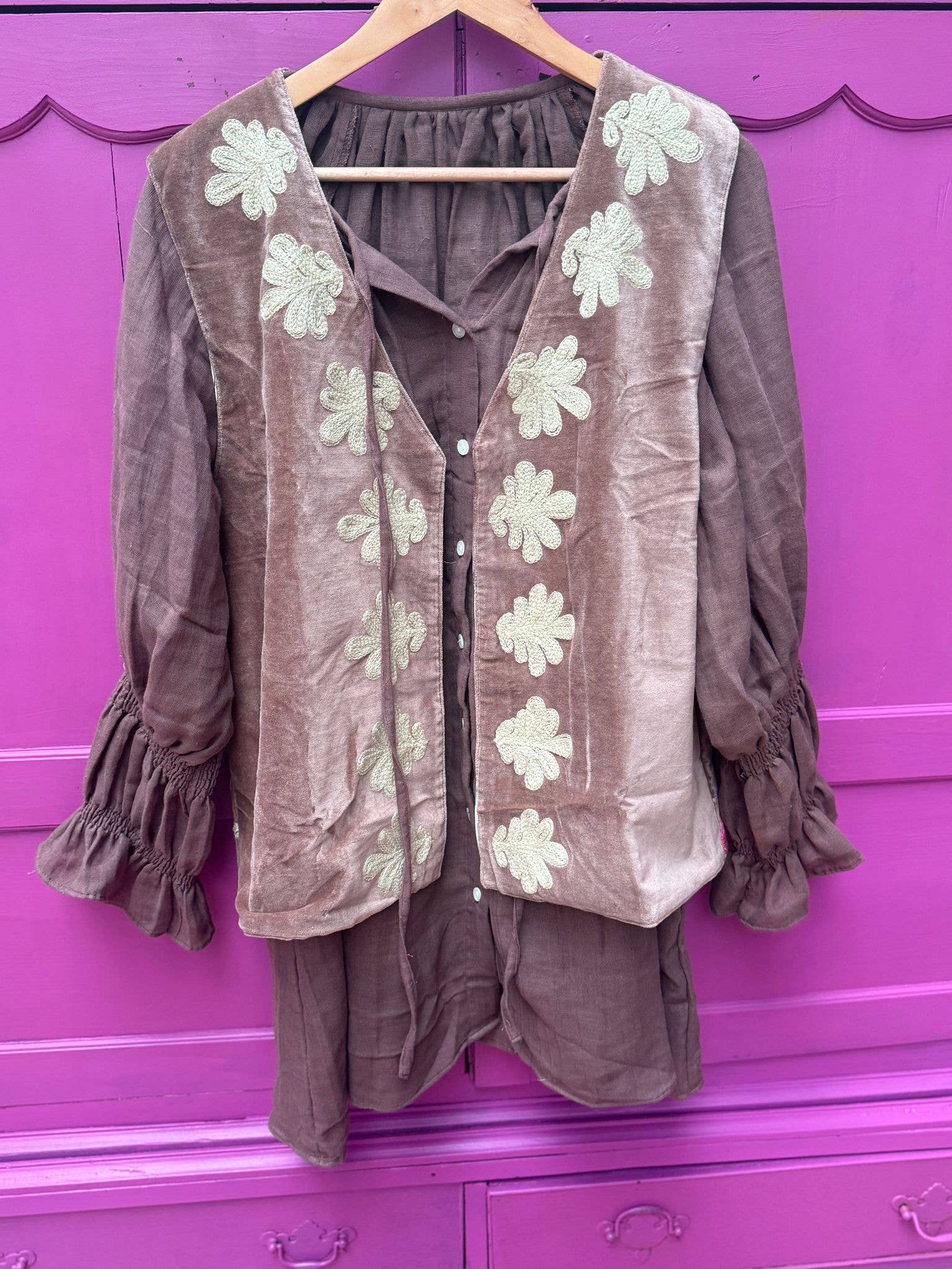 ToutVintage - Vendita all'ingrosso Camicetta - Donna - Blusa di cotone Marrone5