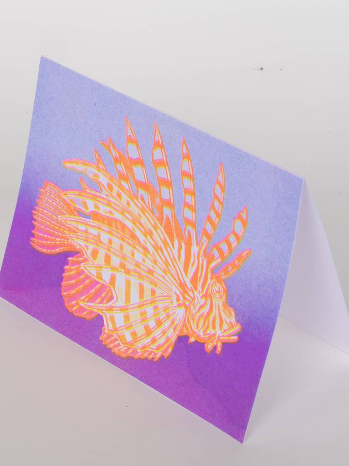 Lionfish Riso Greeting Card for wholesale by Pencil Urchin Press LLC