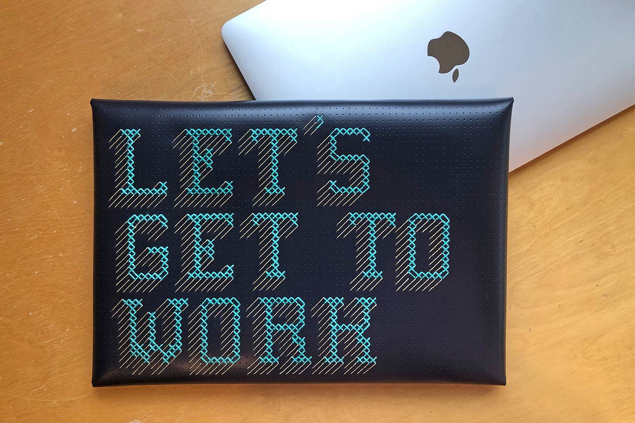 Chasing Threads - Wholesale DIY Craft Kit - DIY Cross Stitch Laptop Sleeve Kit - Navy with teal thread3