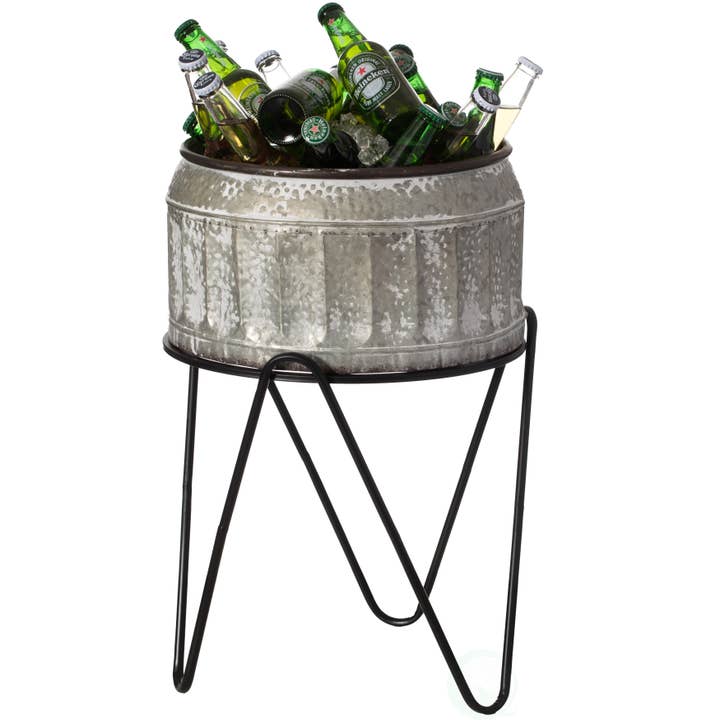 Quickway Imports - Wholesale Ice Bucket - Galvanized Metal Ice Bucket Beverage Cooler Tub with Stand