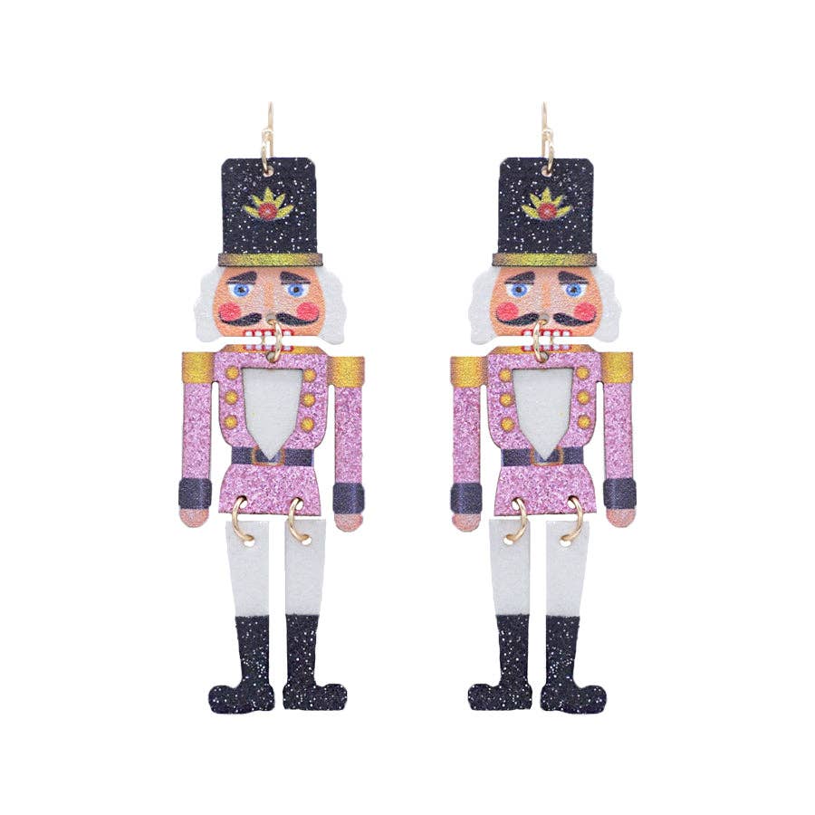 What's Hot - Wholesale Dangle Earrings - Pink Glitter 3" Nutcracker Earring0