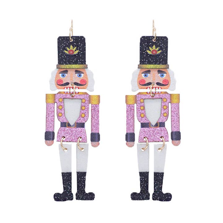 Pink Glitter 3" Nutcracker Earring for wholesale by What's Hot