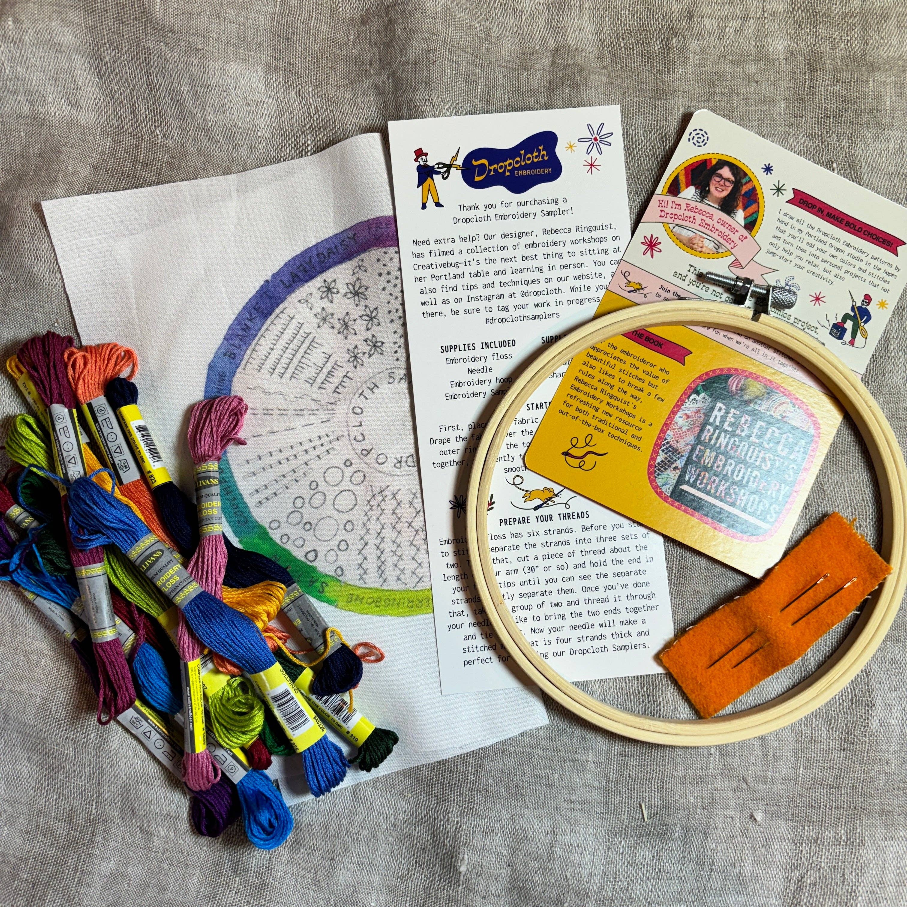 Dropcloth Samplers - Wholesale Embroidery/Cross Stitch Supplies - Color Wheel Embroidery Sampler Wholesale KIT3