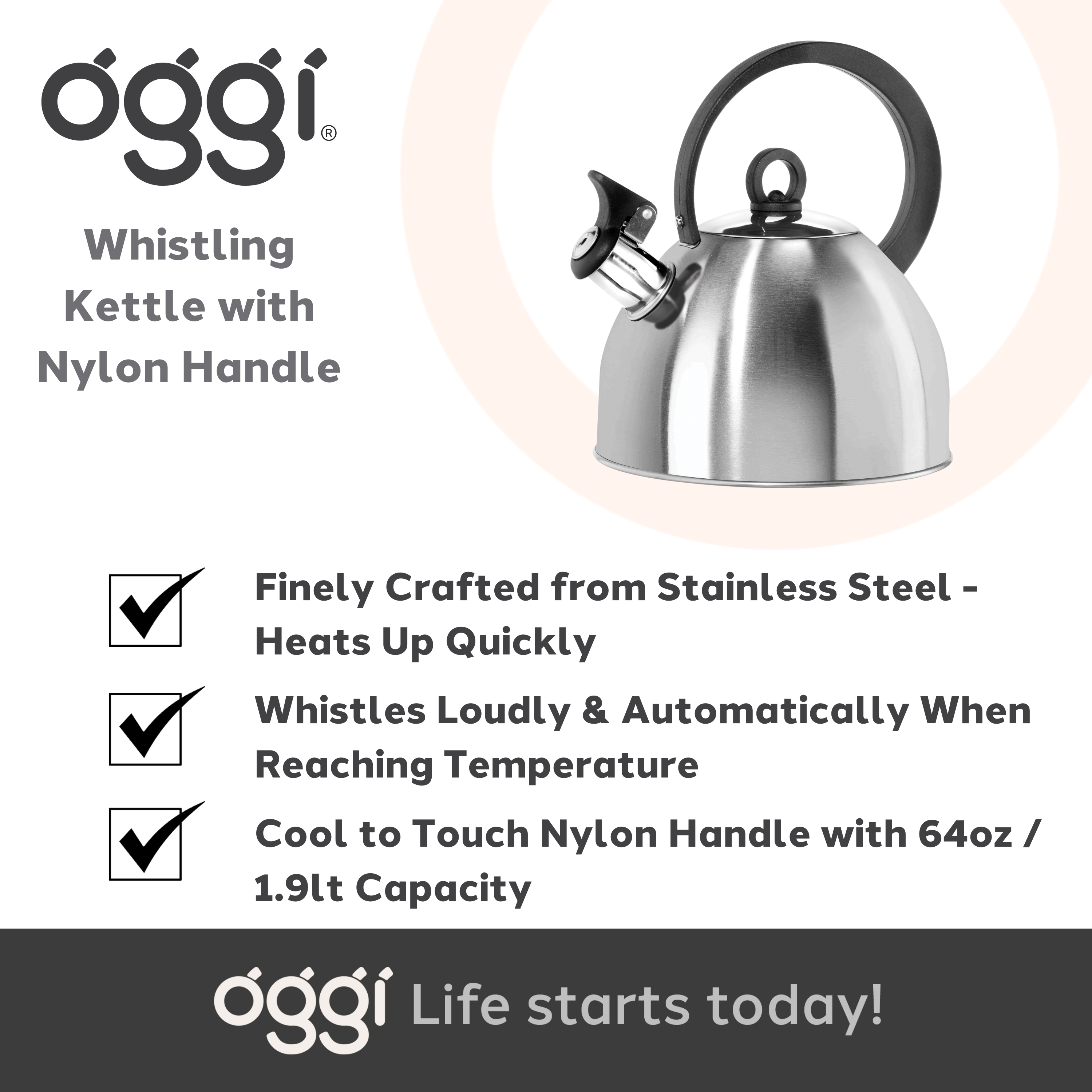 Oggi – wholesale Kettle – Stovetop Kettle - Whistling 64 oz / 1.9 lt Stainless5