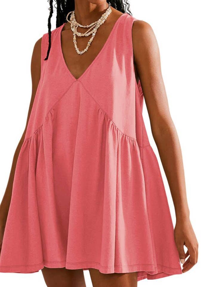 Rosa Clothing - Wholesale Dress - Women's - Summer V-Neck Pleated Sleeveless Vest Dress