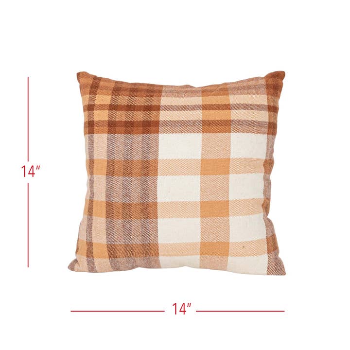 Foreside Home & Garden - Wholesale Throw/Decorative Pillow - Arlen 14x14 Plaid Throw Pillow Rust Cotton Fall Decor