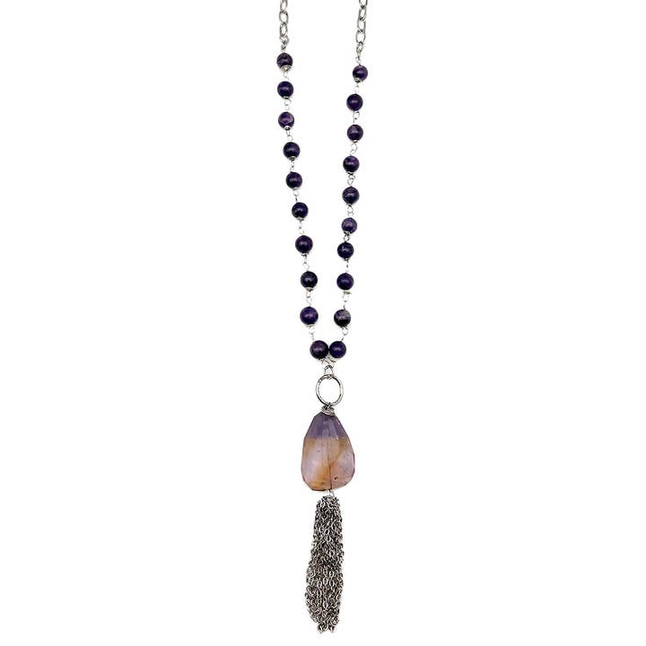 Banjara Semi-Precious Stone Necklace - Amethyst & Ametrine for wholesale by Anju Jewelry