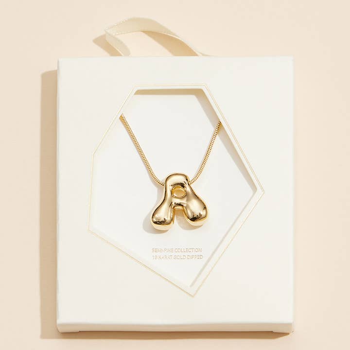Sensibling Corp. - Wholesale Pendant/Charm Necklace - 18K Gold Dipped Assorted Letters Bubble Monogram Necklaces0