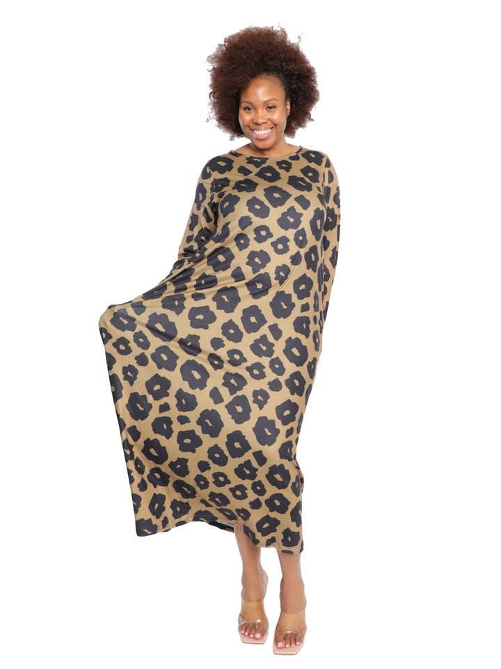 Bruin 21075 Maxi-jurk met lange mouwen voor dames met dierenprint voor groothandel op Faire1