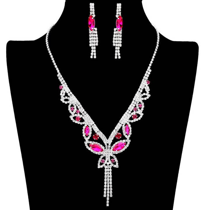 Floral Butterfly Rhinestone Necklace Set for wholesale by Diacly