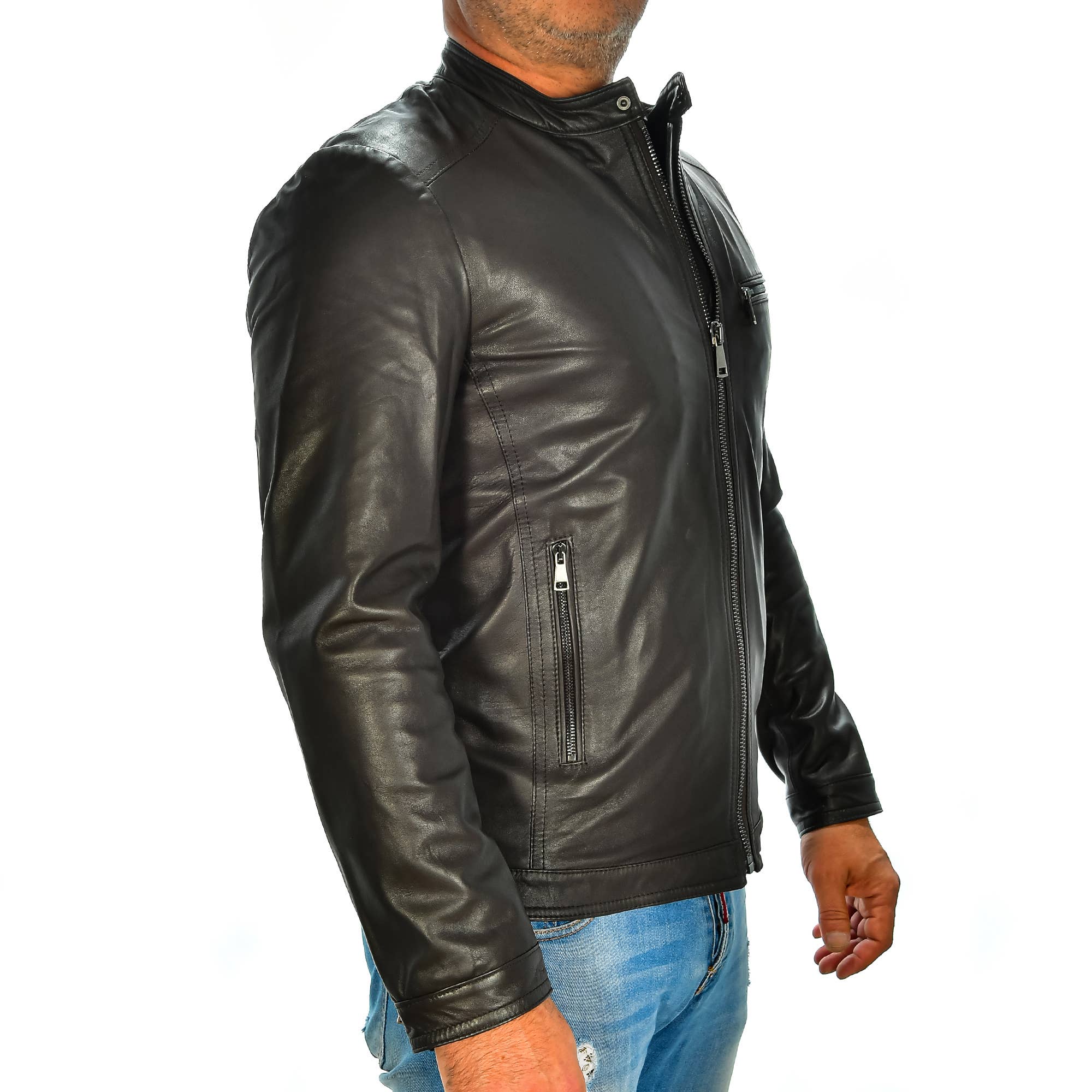 dark brown Men's genuine leather jacket. for wholesale on Faire5