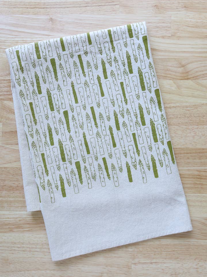 Asparagus Kitchen Towel, Handprinted Tea Towel for wholesale by The High Fiber