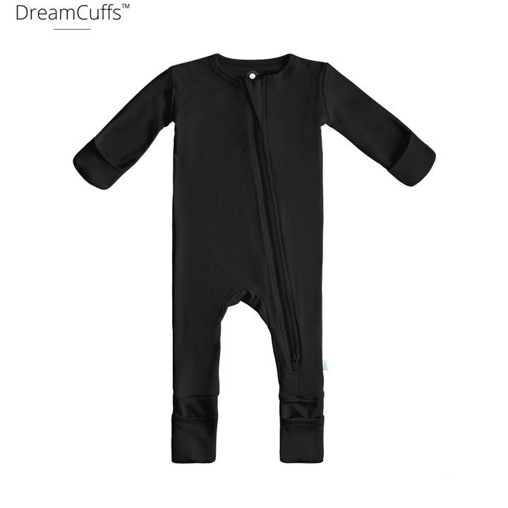 Pijama de bambú para bebé con DreamCuffs - Midnight Black para venta al por mayor de Dreamland Baby