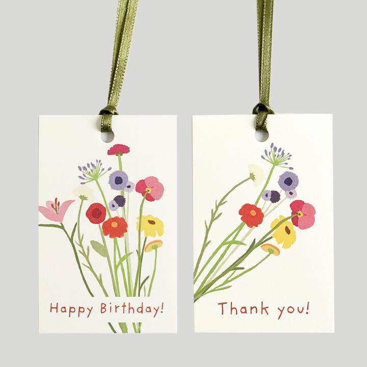Set of 6 gift tags | MIX birthday & thank you for wholesale by souci-illustration