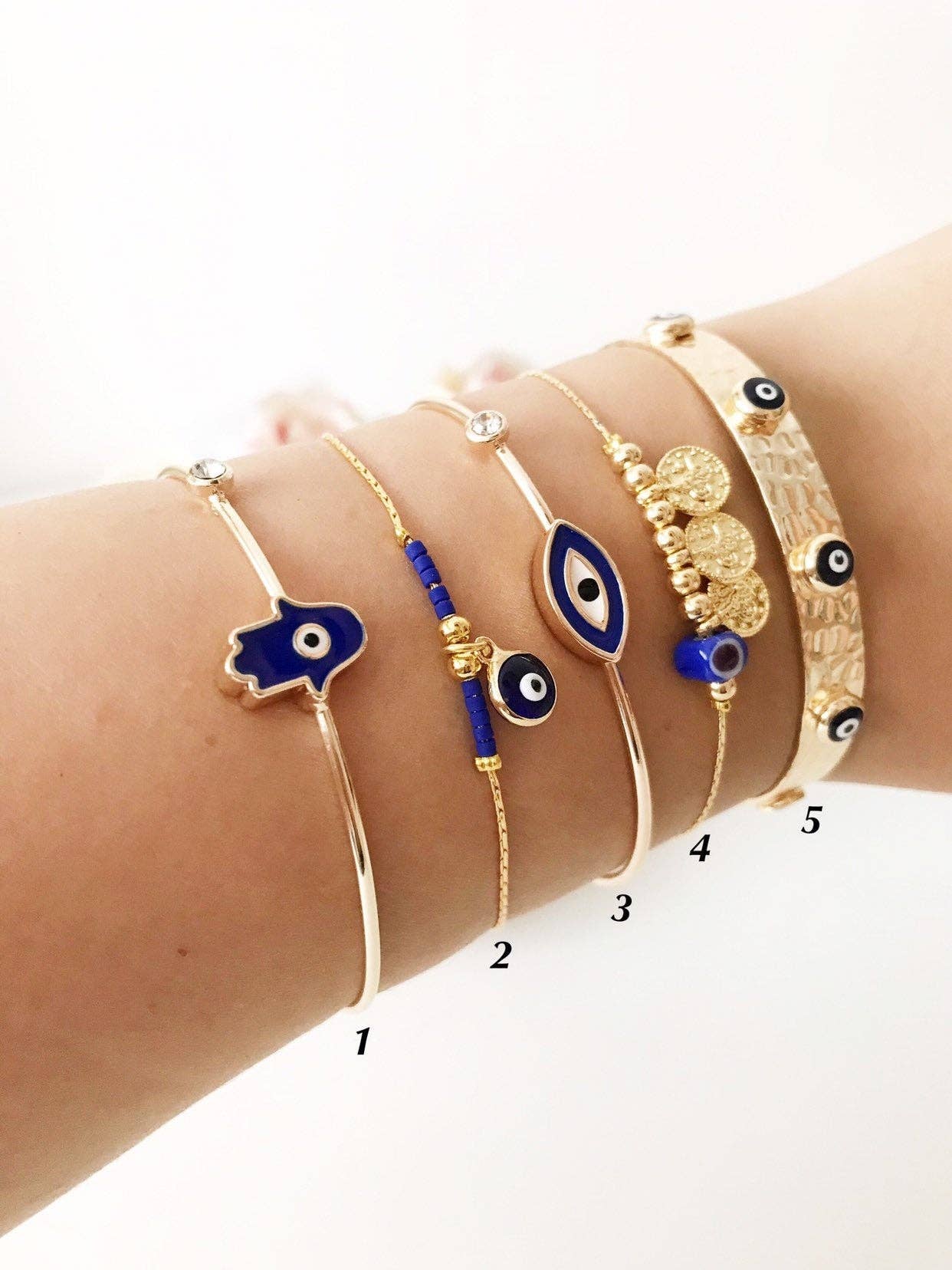 Evileyefavor - Venta al por mayor Brazalete - Pulsera de mal de ojo dorado, Cuenta de mal de ojo azul, Pulsera brazalete1