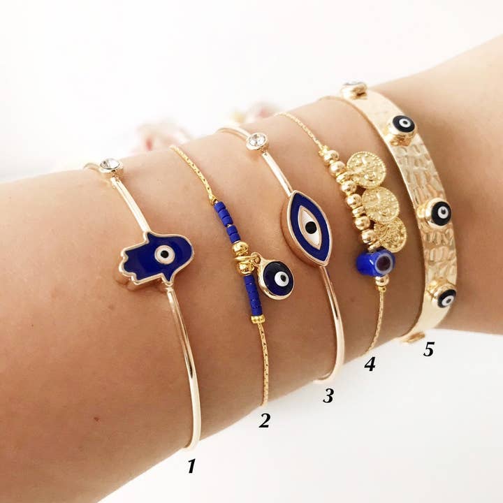 Evileyefavor - Venta al por mayor Brazalete - Pulsera de mal de ojo dorado, Cuenta de mal de ojo azul, Pulsera brazalete1