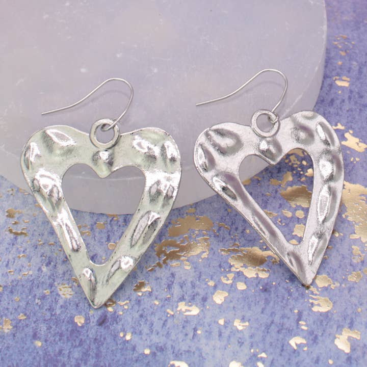 Silver Hammered Heart Earrings for wholesale by ZAD