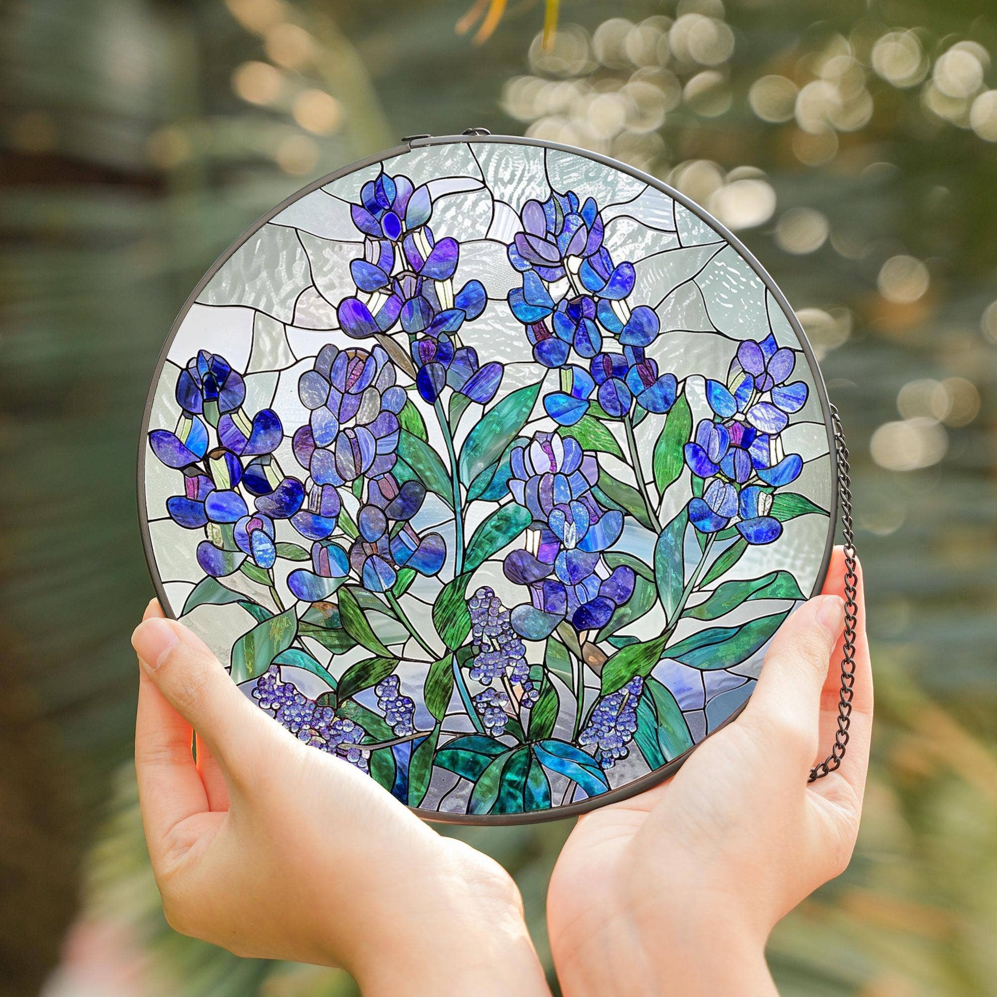 NVC Ecommerce LLC - Vente Attrape-soleil - Attrape-soleil en vitrail de bluebonnet printanier, fleur du Texas0