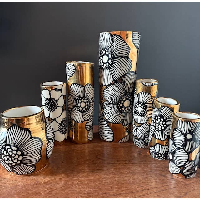 Piccolo vaso in ceramica floreale dorato immerso in oro 22K per la vendita all'ingrosso da parte di Hsieh Clay SF