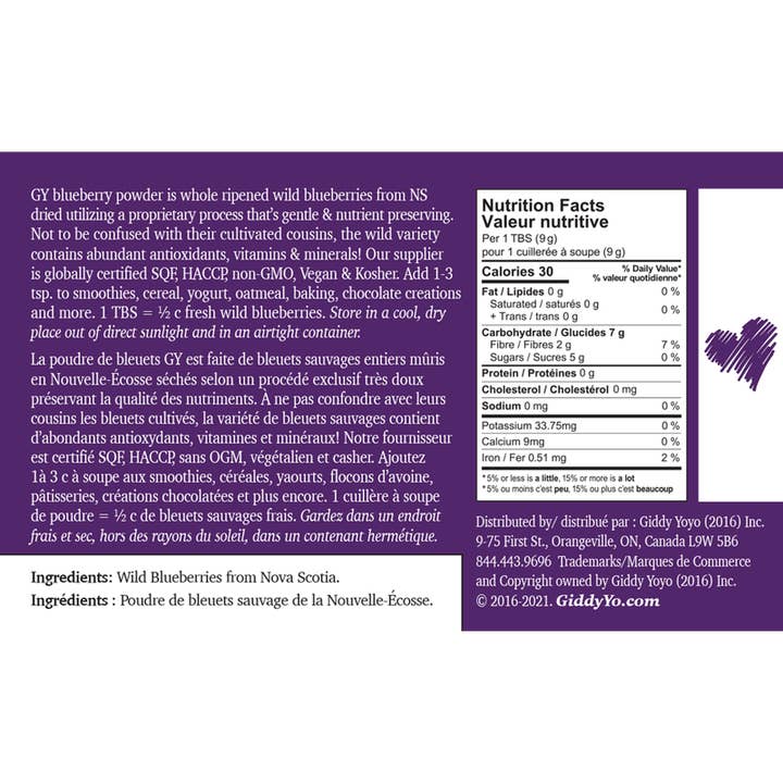 Giddy Yo - Wholesale Protein/Superfood Powder - Wild Blueberry Powder - Canadian
