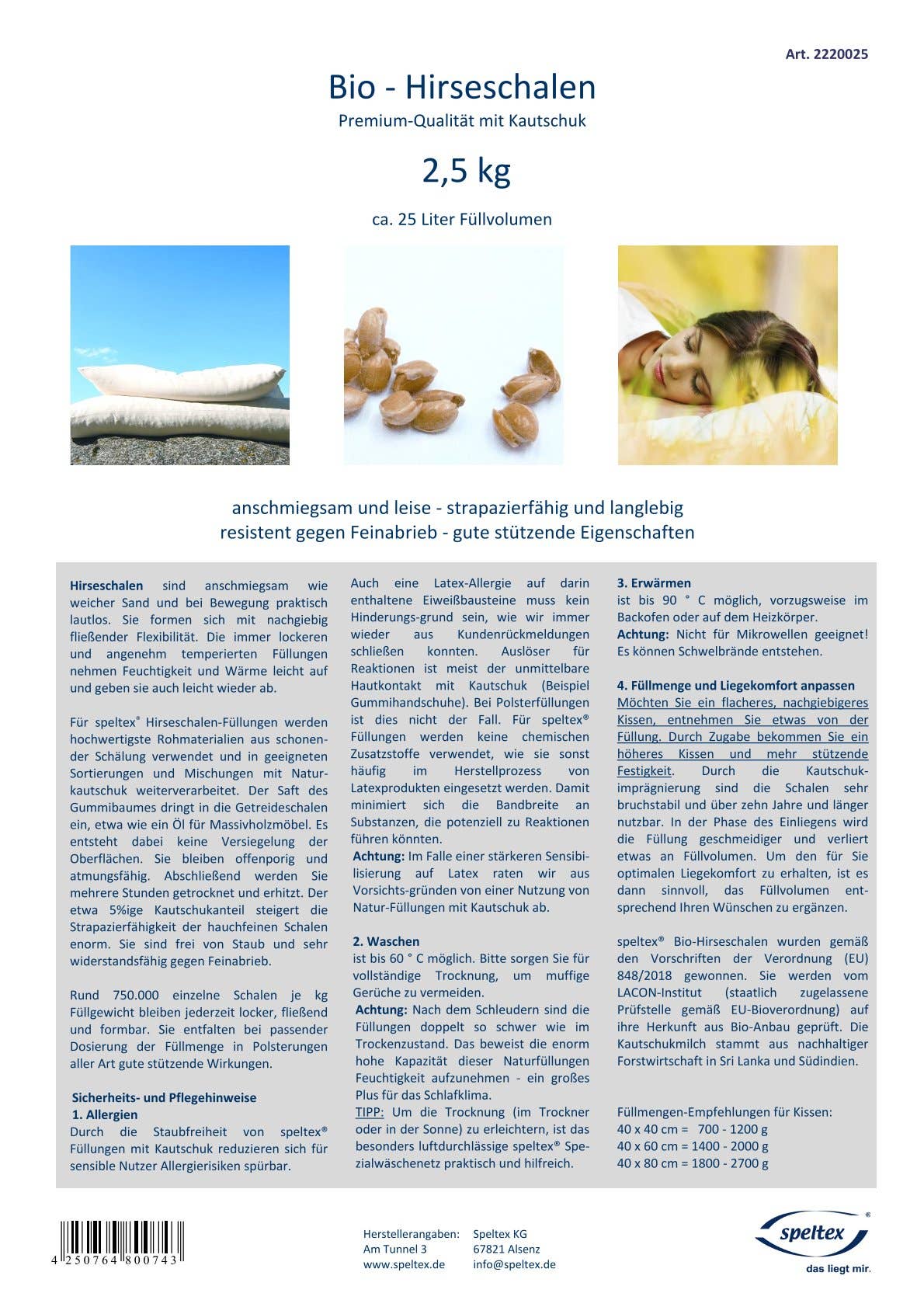 Speltex KG - Wholesale Floor pillow - Millet husks with rubber - 500 g, 2.5 kg, 5 kg, 25 kg4