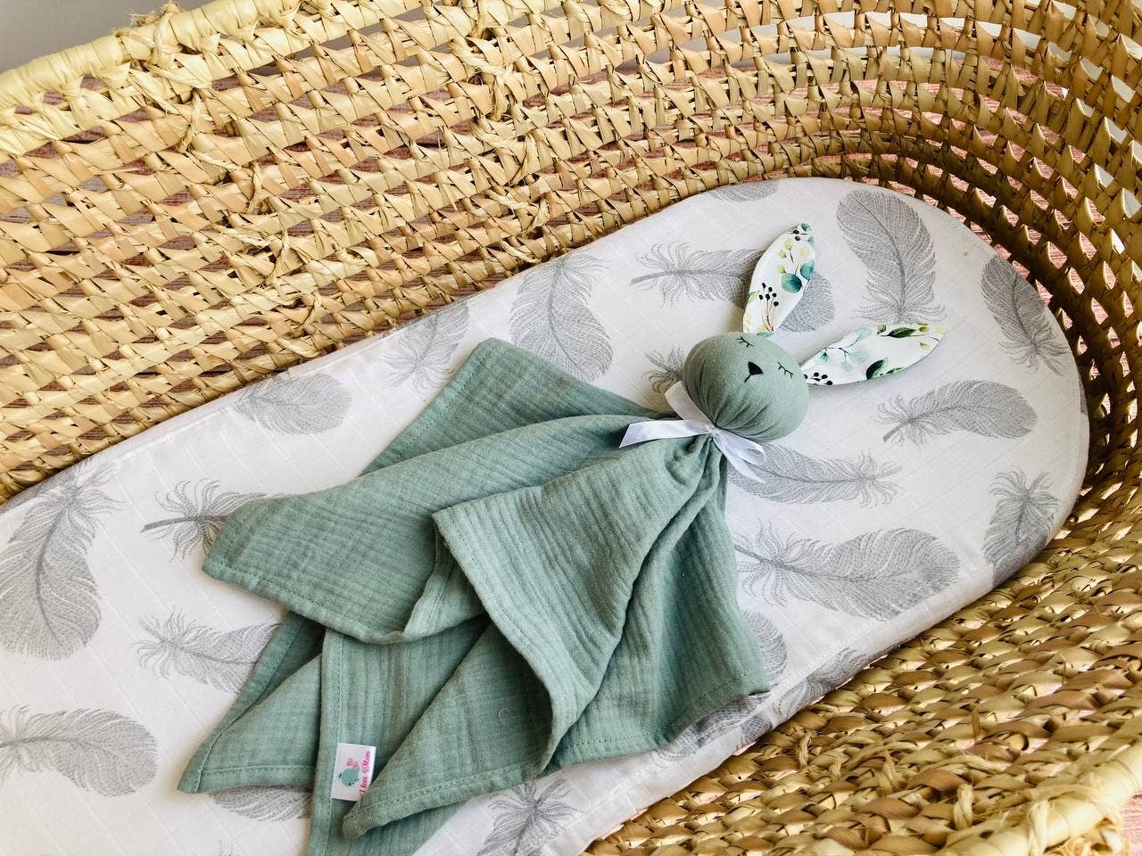 Pastel Baby - Wholesale Security/Cuddle Blanket - Baby - Muslin Baby comforter Bunny lovey - Sage Green3