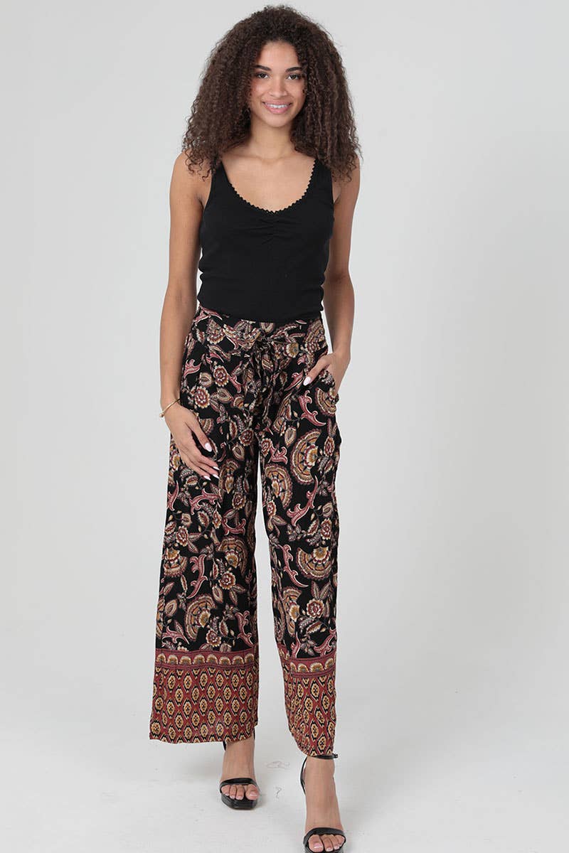 ANGIE – wholesale Pants – Women's – 25T07-A889 PRINTED WIDE LEG PANTS WITH TIE WAIST1