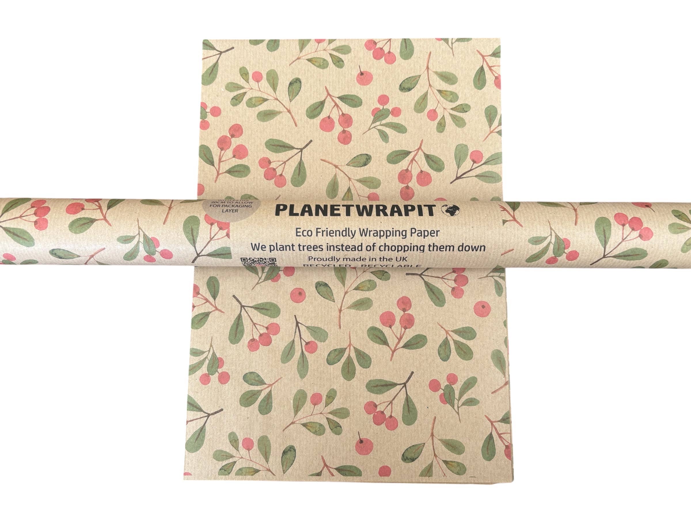 PlanetWrapIt - Vente Rouleau de papier cadeau - Papier cadeau recyclé en kraft écologique avec gui de Noël1