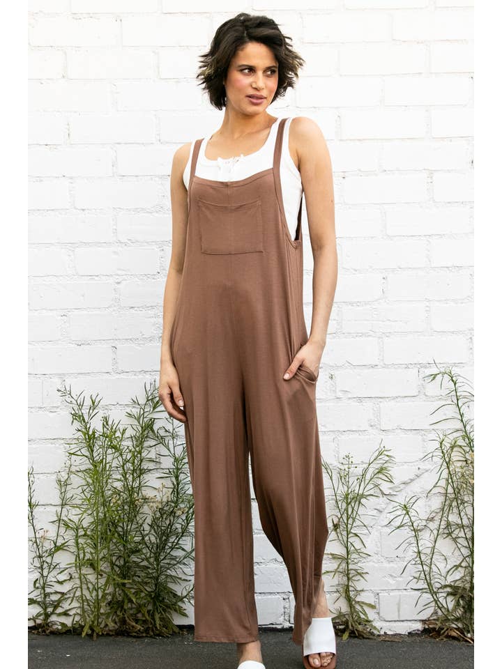 Elloh Collection - Wholesale Jumpsuit - Women's - Casual Comfy Wide Leg Overall Jumper w Bib and Side Pockets8