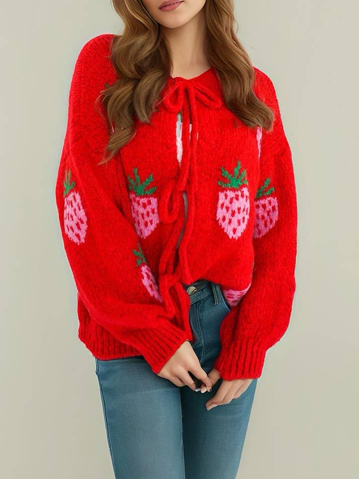 Miss Sparkling - Wholesale Cardigan – Women’s - Strawberry Tie front Cardigan1