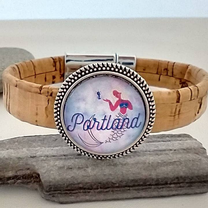 Piccadilly Pendants - Wholesale Bangle Bracelet - Nautical Cork Bracelet, Custom Images, Vegan Jewelry