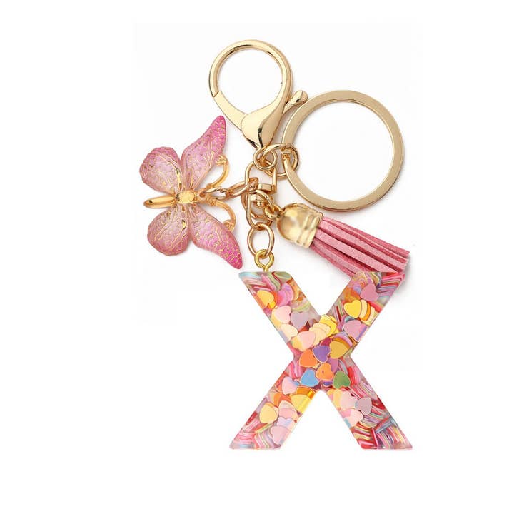 ACCITY - Wholesale Keychain - Women's - Glitter Resin Letter Butterfly Keychain_CWMM686623