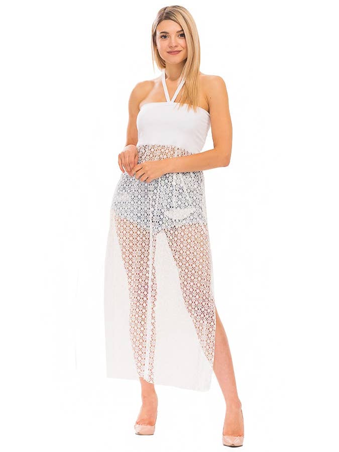 Cap Zone – Engroshandel Strandbadekåbe – Dame – Halter Tube Top Lang Fiskenet Blonder Cover-Up Kjole